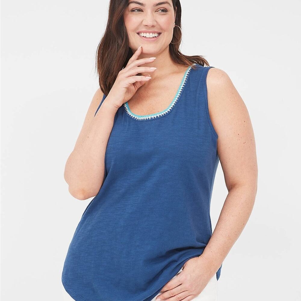 Lane Bryant Womens tank top crocheted neck line coastal layering piece plus size